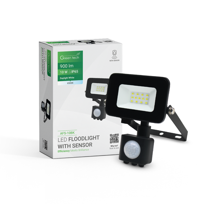 LED reflektor sa senzorom 900 lm, 10W, 6500K, IP65, crni