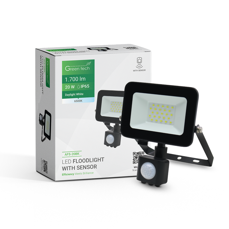 LED reflektor sa senzorom 1700 lm, 20W, 6500K, IP65, crni