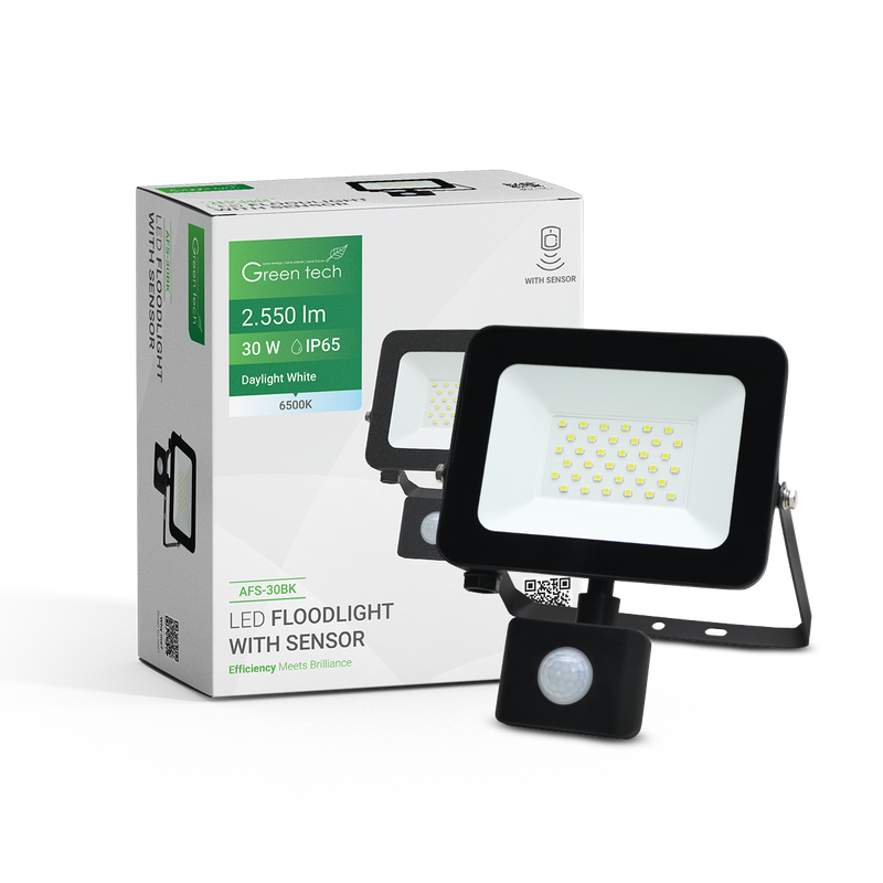 LED reflektor sa senzorom 2550 lm, 30W, 6500K, IP65, crni