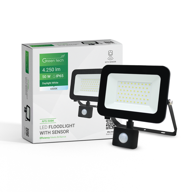 LED reflektor sa senzorom 4250 lm, 50W, 6500K, IP65, crni