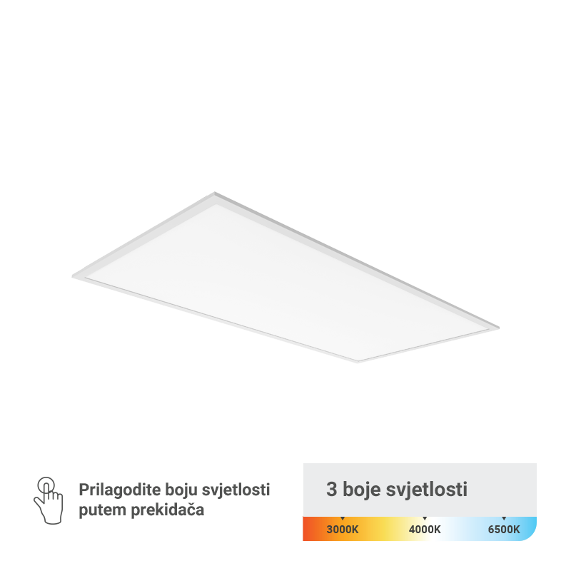 LED panel 595 x 1195 x 30 mm 60W, 3 CCT, 130lm/W, Philips driver