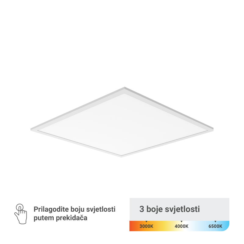 LED panel 595 x 595 x 30 mm 40W, 3 CCT, 130lm/W, Philips driver