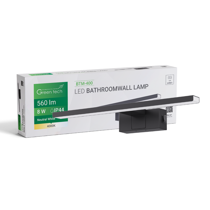 LED kupaonska zidna lampa,, crna, 560 lm, 8W, 4000 K, IP44, 40 cm