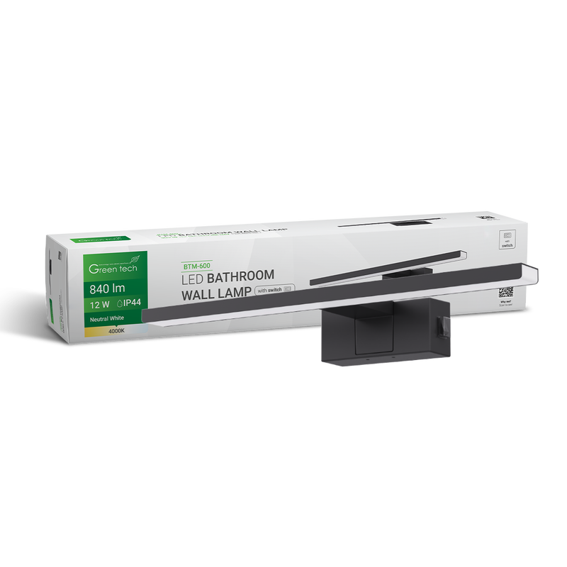 LED kupaonska zidna lampa,, crna, 840 lm, 12W, 4000 K, IP44, 60 cm