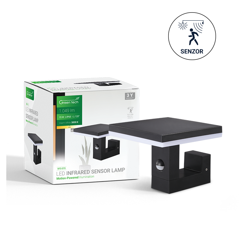 LED zidna svjetiljka sa senzorom, 15W, 3000K, crna boja