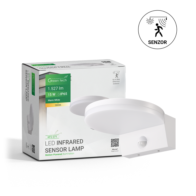 LED zidna svjetiljka sa senzorom 15W, 3000K, bijela boja