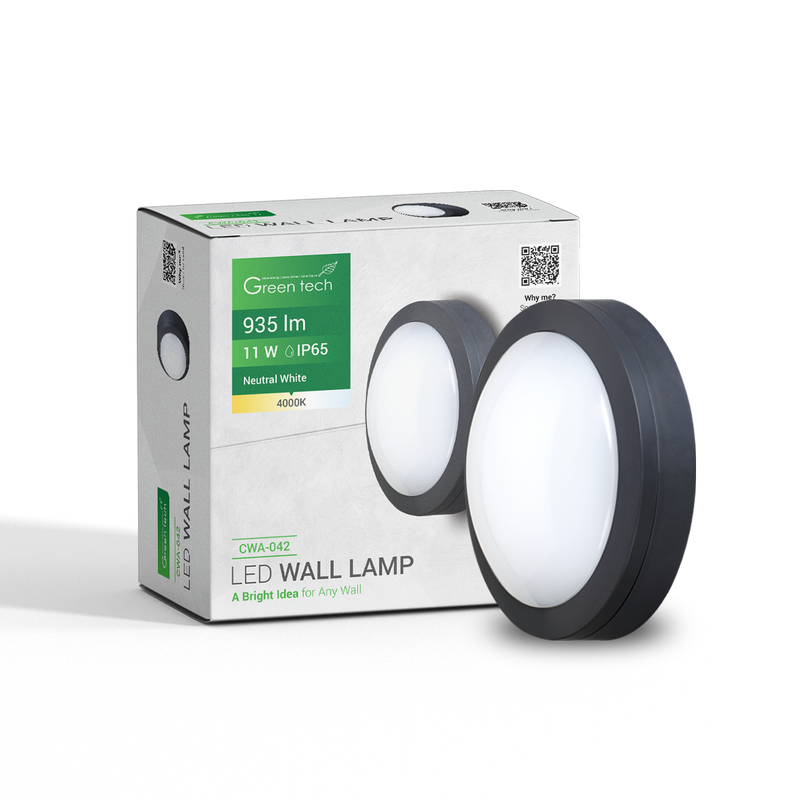 LED zidna svjetiljka 11W, 4000K, promjer 17*6cm, IP65, crna