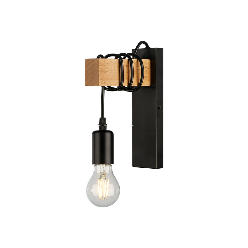 LED retro zidna svjetiljka E27 x 1 kom, drvo + metal