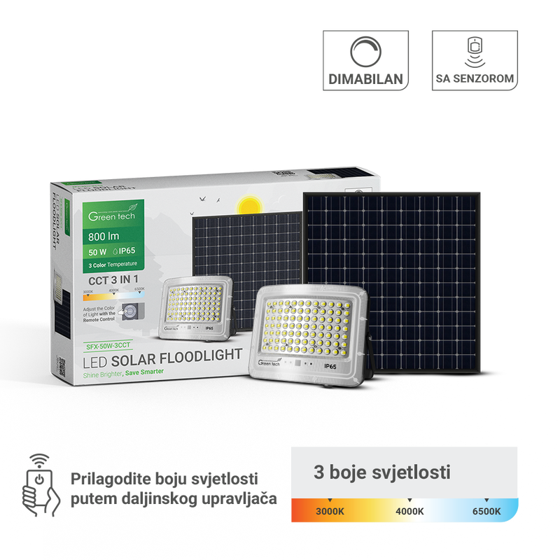 LED solarni reflektor 50W, 3CCT, IP65