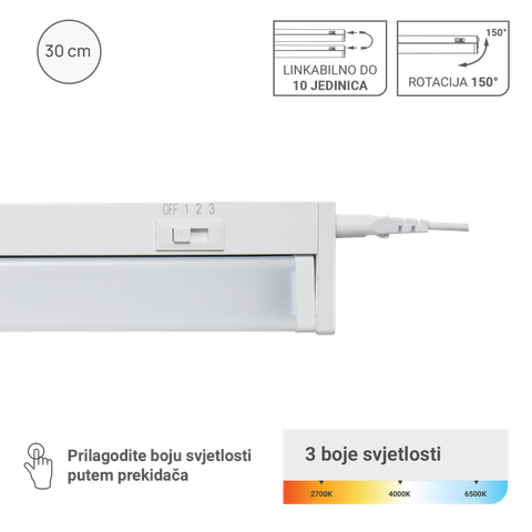 LED svjetiljka za ormare pomična 3CCT 6W 30CM