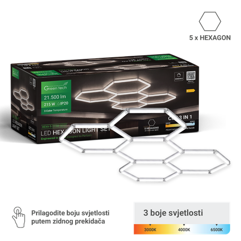 LED set od 5 hexagona 215W, 3CCT