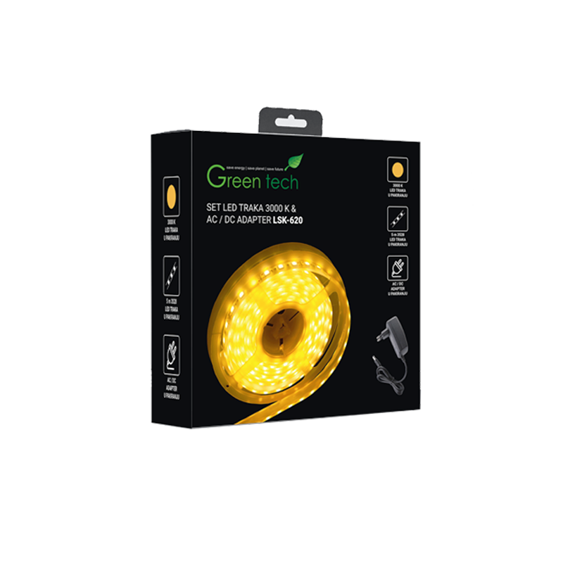 LED traka 5m + adapter 4,8 W/m, 3528, 60 LED, 3000K, IP65
