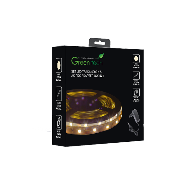 LED traka 5m + adapter 4,8 W/m, 3528, 60 LED, 4000K, IP65