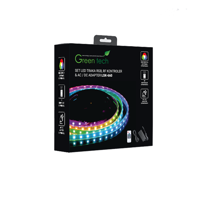 LED traka 5m + adapter + kontroler 14,4 W/m, 5050, 60 LED, RGB, IP65