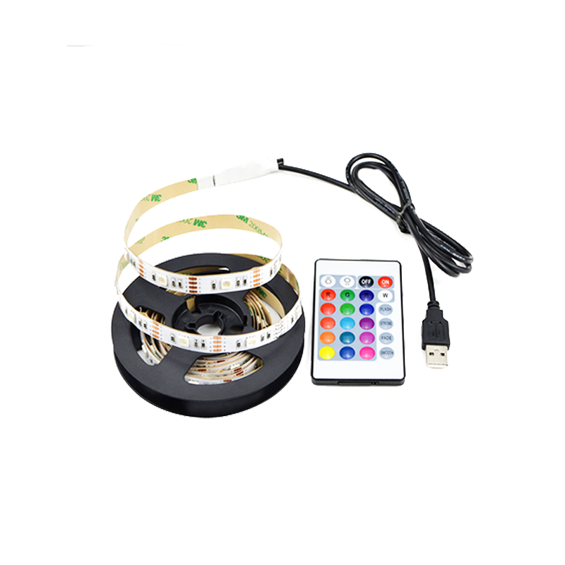 LED traka 1m, USB + daljinski, 7,2 W/m, 5050, 30 LED/m, RGB, IP20